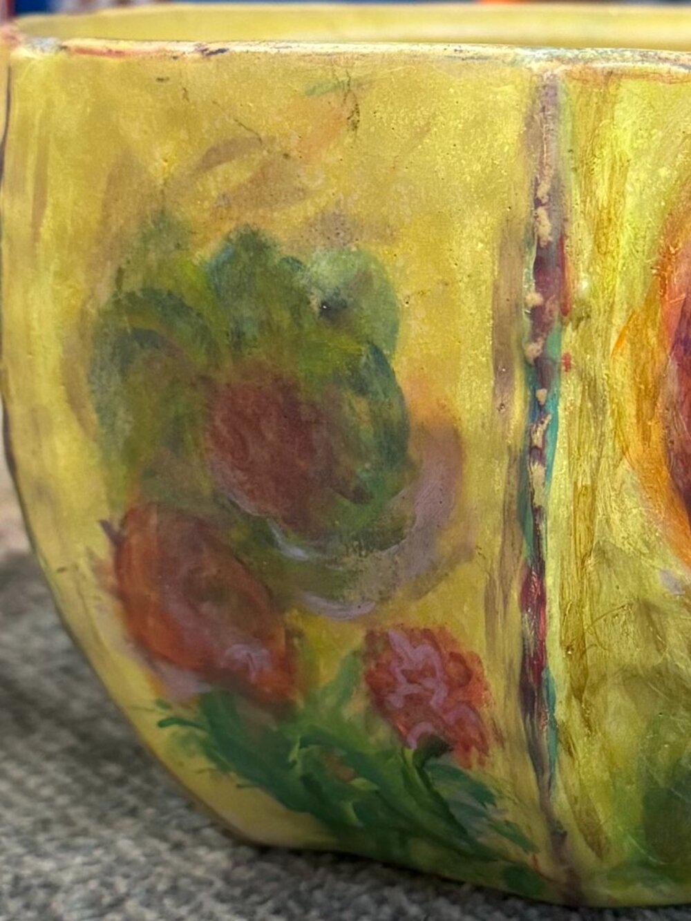 🌺OOAK Hand Painted Floral Meadow Stoneware Planter Bowl🌸🌺 - Picture 8 of 16